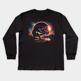 T-rex Solar Eclipse 2024 Ohio Kids Long Sleeve T-Shirt